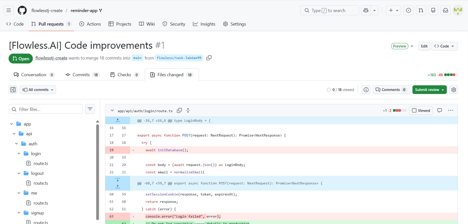 Open PR directly in GitHub screenshot