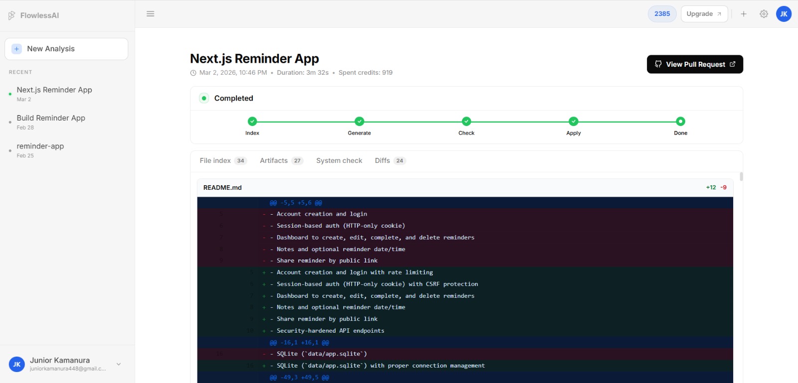 Generate precise code diffs screenshot